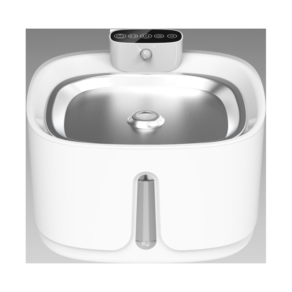 brook fountain, stainless + matte shell finish — front view, gray background