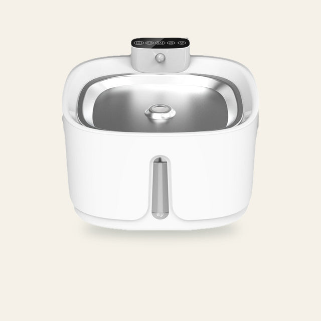 brook fountain, stainless + matte shell finish — front view, editorial porcelain
